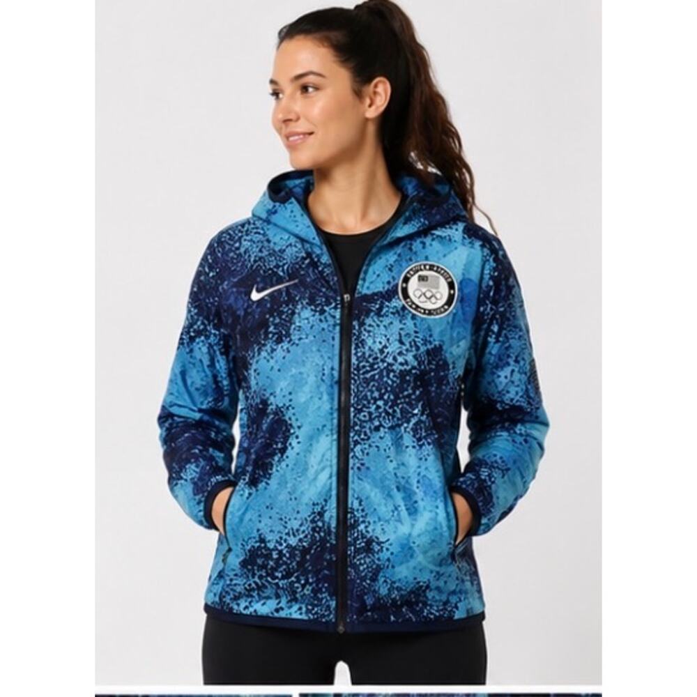 Nike ACG Team USA Olympic Hooded Jacket Blue Camo Windbreaker NWT Women’s Medium